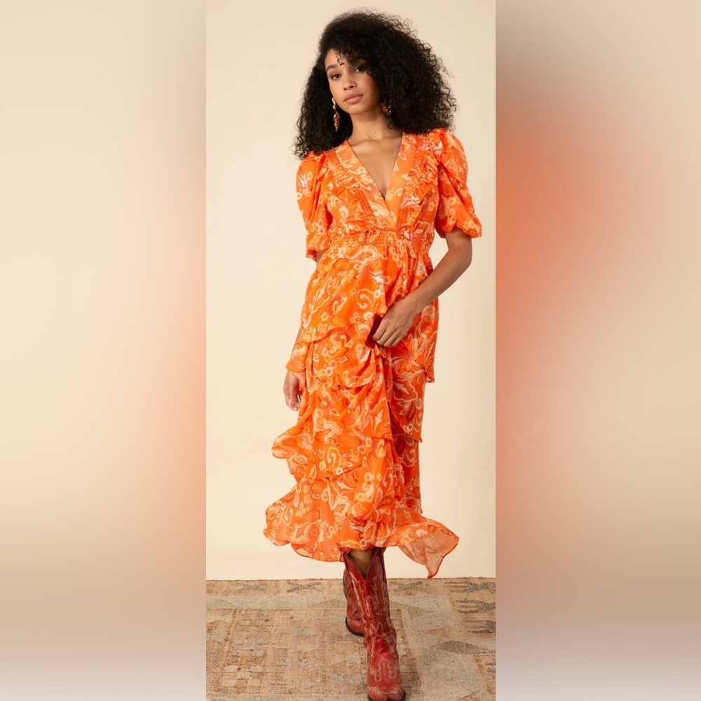 NWT Hale Bob Dream Tiered Chiffon Dress Size Large